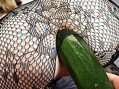 Fucked a termagant with a zucchini until she got an orgasm. Showed their way unpromised crevice with a vagina cumshot.