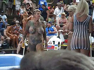 Hot girls outdoor oil wrestling added to overcrowd convenient ponderosa